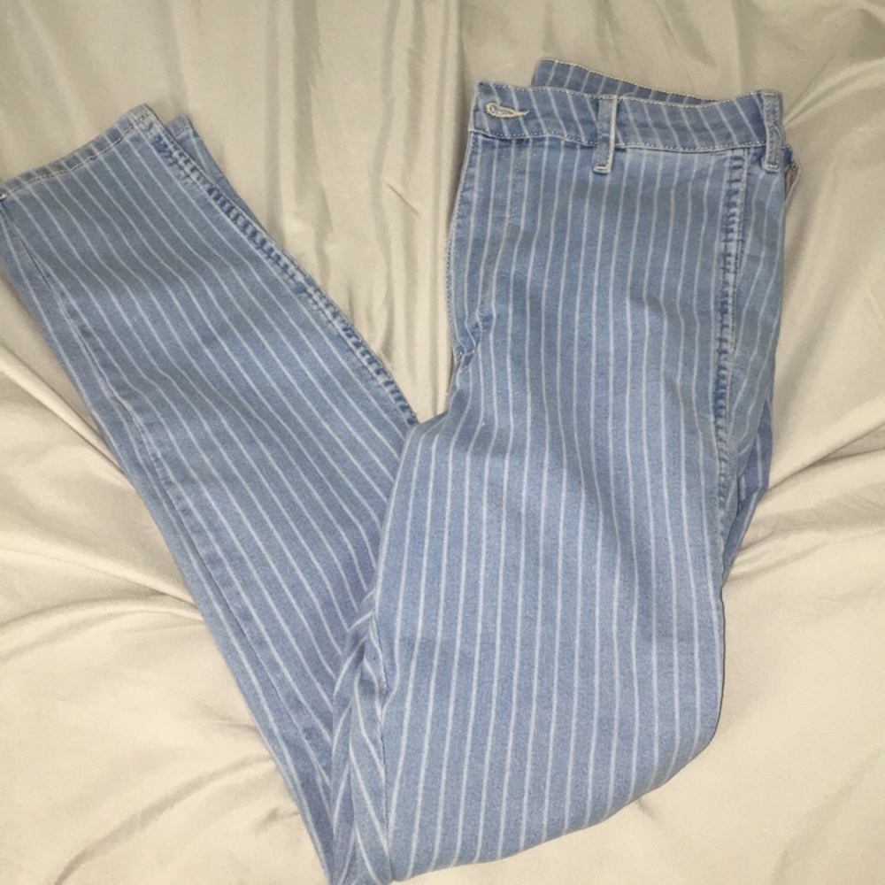 NWOT blue and white striped jeans